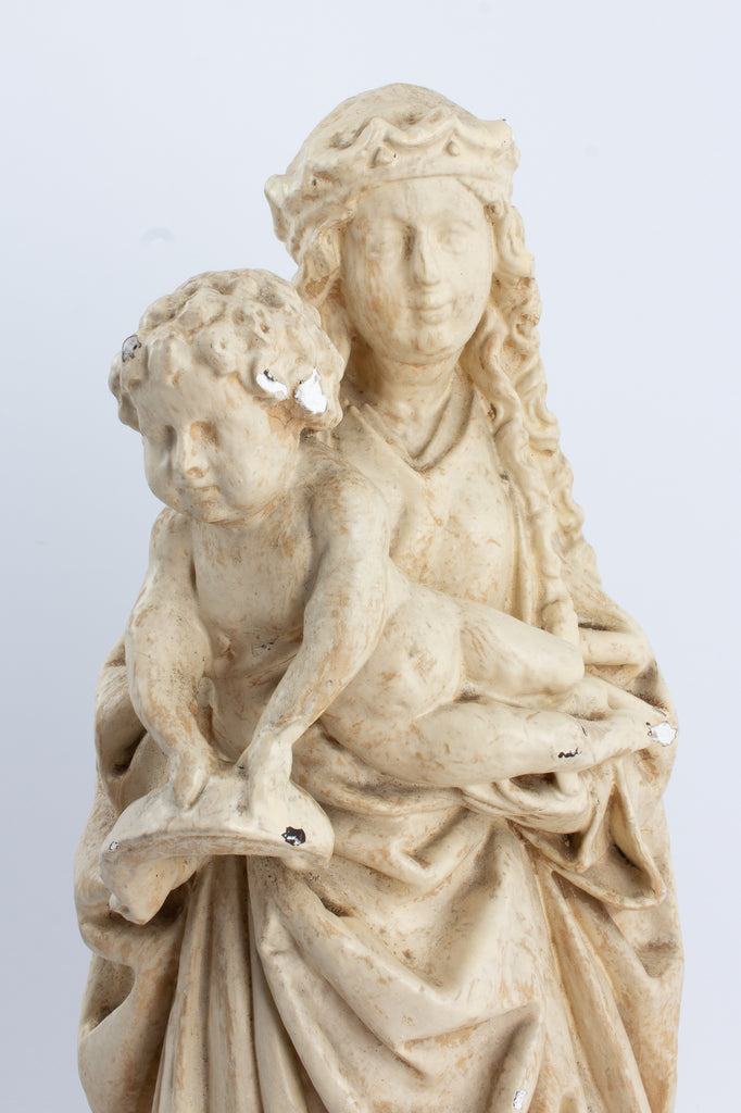 Antique French Plaster Holy Mother Statue