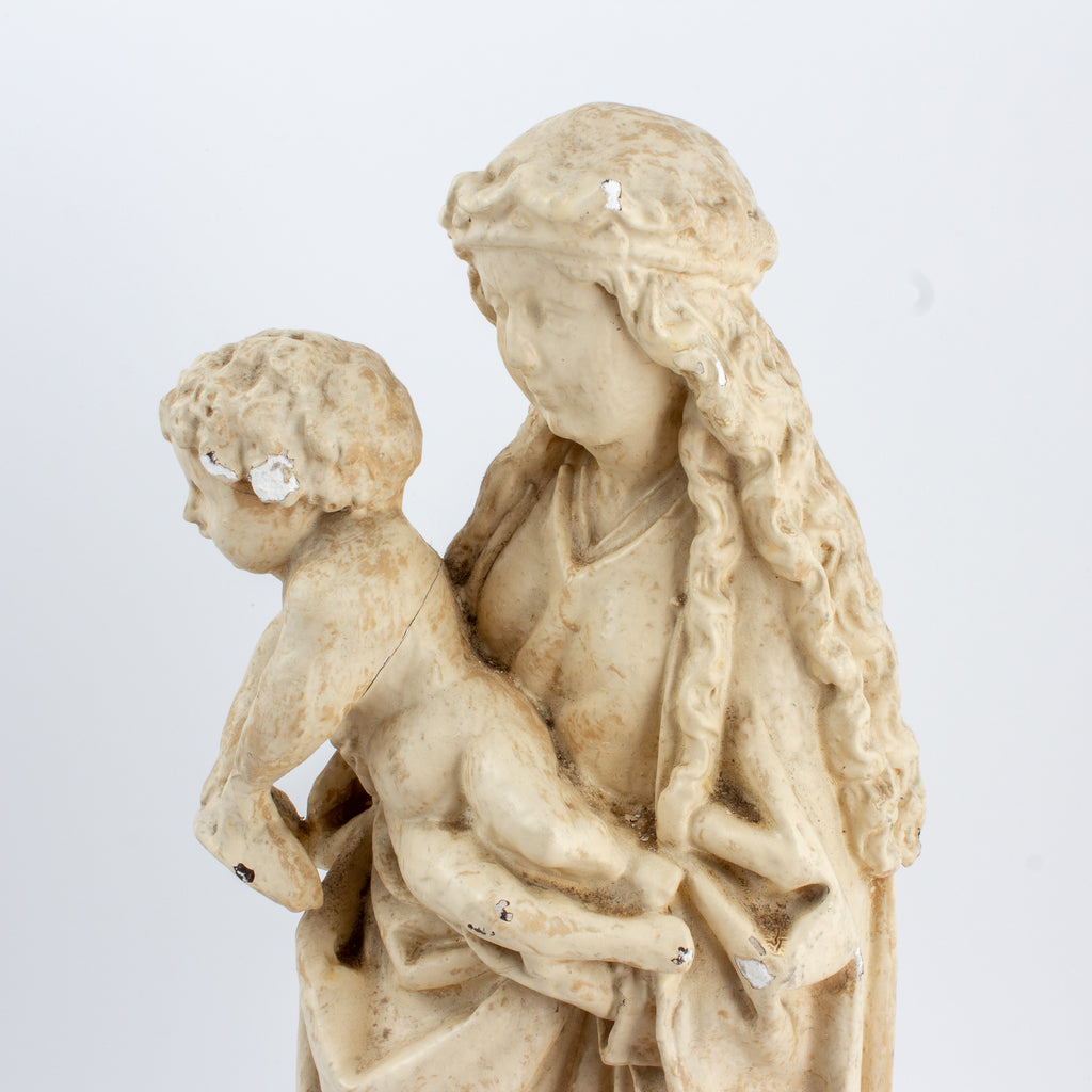 Antique French Plaster Holy Mother Statue