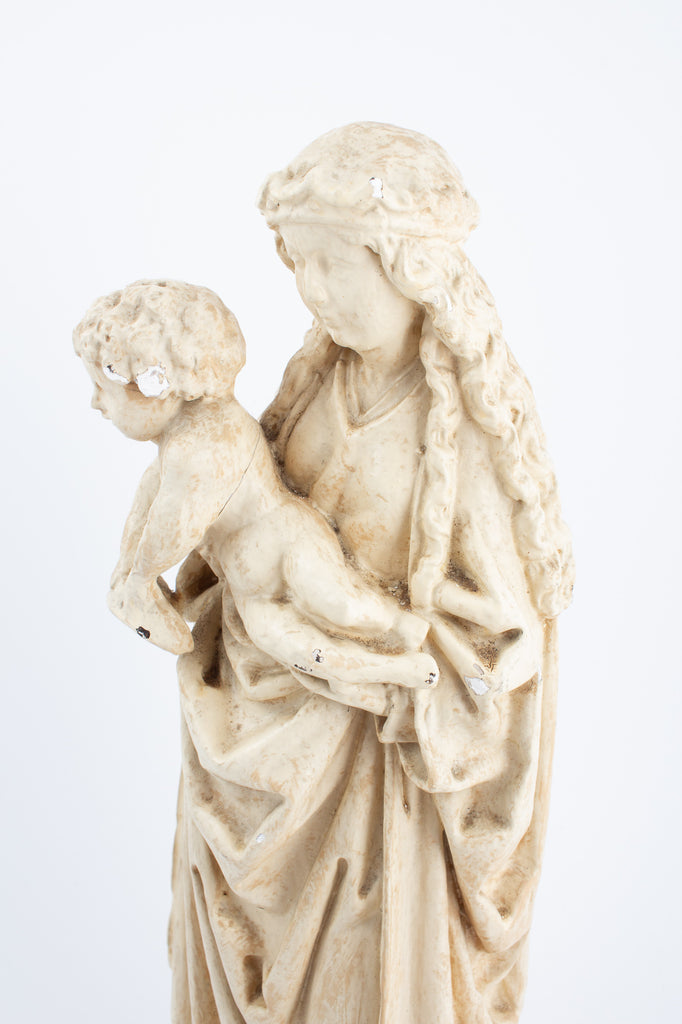 Antique French Plaster Holy Mother Statue