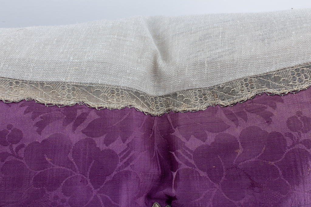 Antique French Religious Textile Fragment Pillow | 20" x 20"
