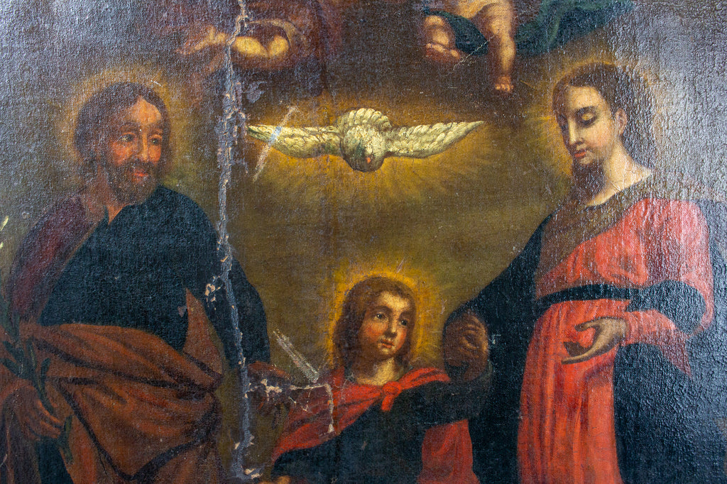 Antique French Religious Oil Painting - Unframed