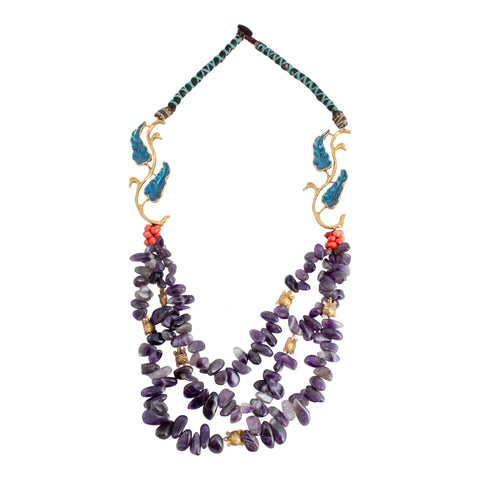 Handmade Amethyst & Tortoise Bead Statement Necklace from Istanbul