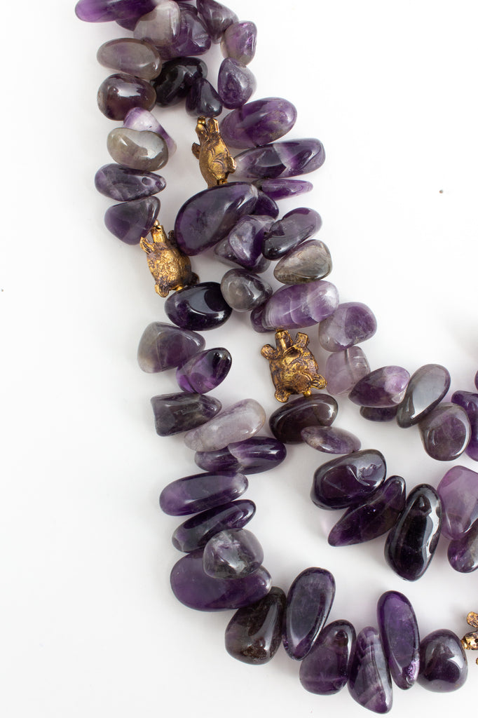 Handmade Amethyst & Tortoise Bead Statement Necklace from Istanbul