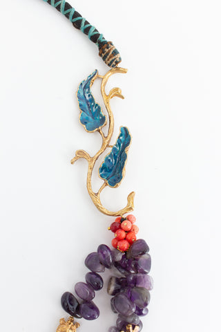 Handmade Amethyst & Tortoise Bead Statement Necklace from Istanbul