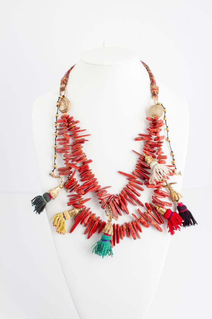 Handmade Coral & Tassels Statement Necklace from Istanbul
