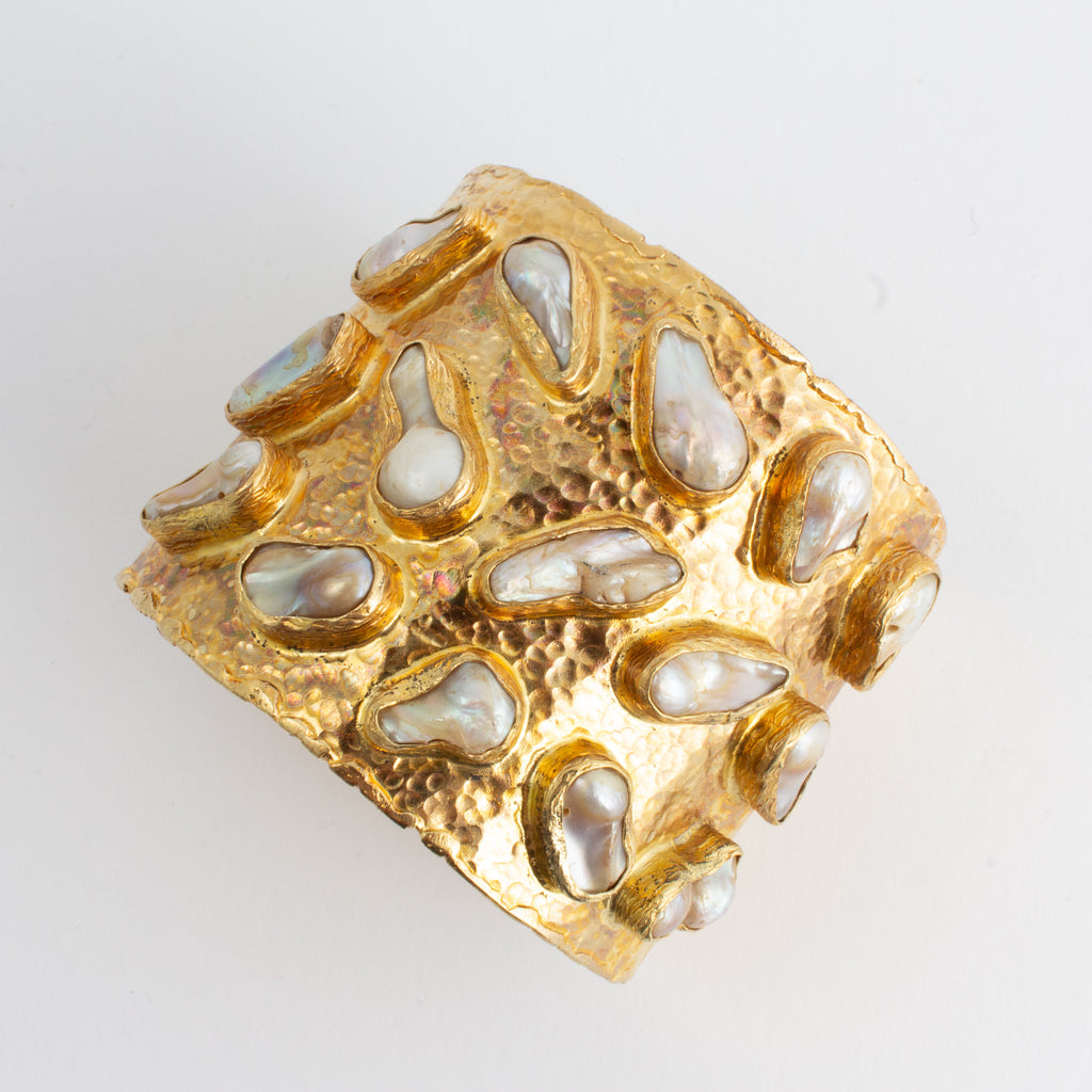 Large Natural Pearl & Brass Cuff from Istanbul