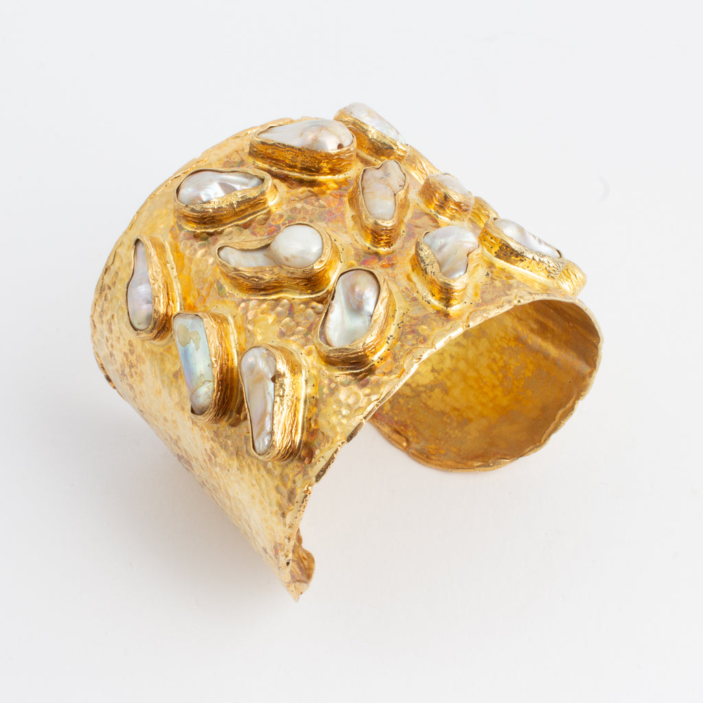 Large Natural Pearl & Brass Cuff from Istanbul