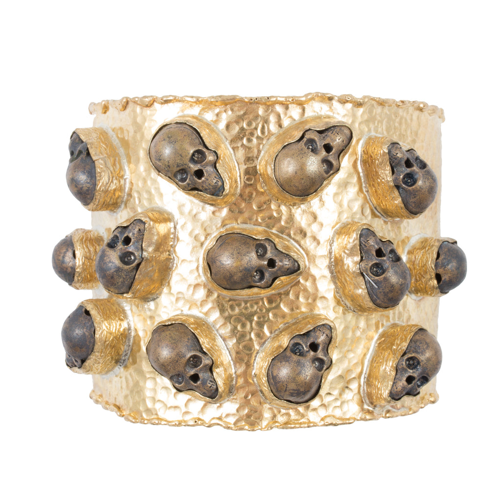 Handmade Burnished Skull Stone & Brass Cuff from Istanbul