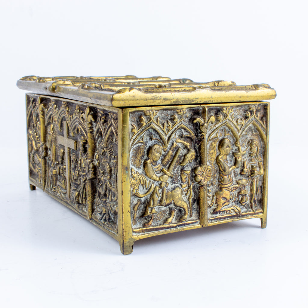 Antique Brass Reliquary Box with Stations of the Cross Decoration found in France