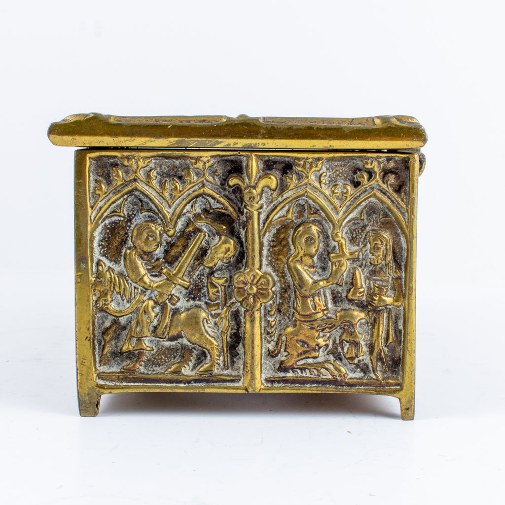 Antique Brass Reliquary Box with Stations of the Cross Decoration found in France