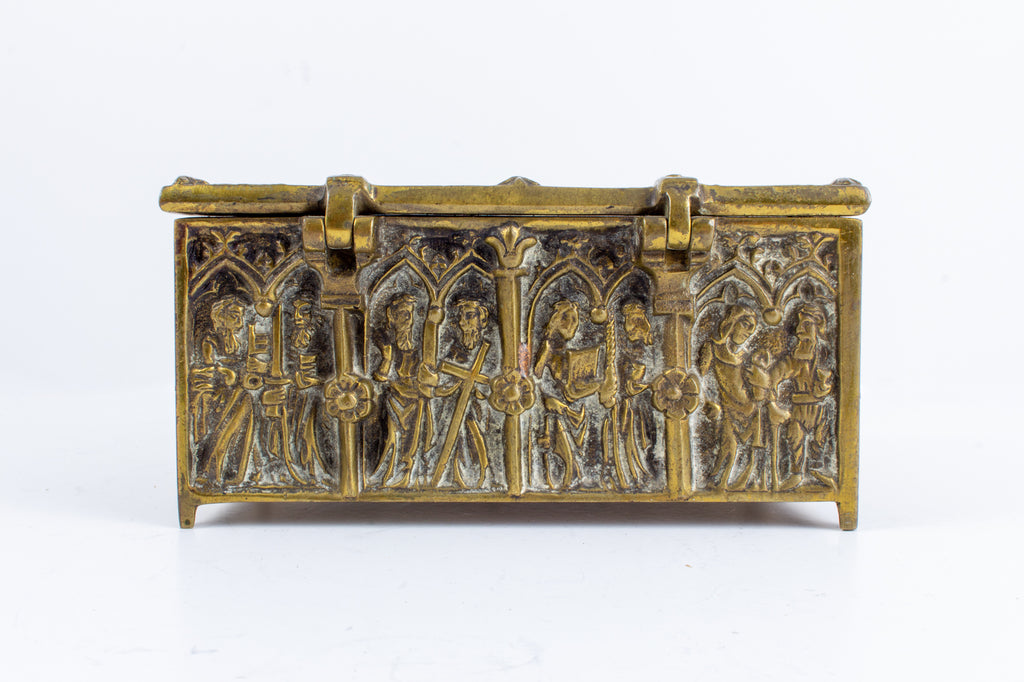 Antique Brass Reliquary Box with Stations of the Cross Decoration found in France