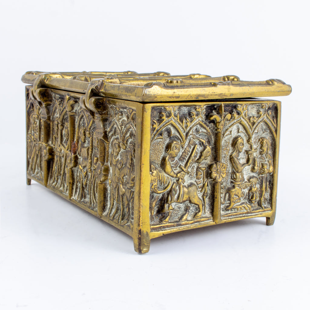 Antique Brass Reliquary Box with Stations of the Cross Decoration found in France