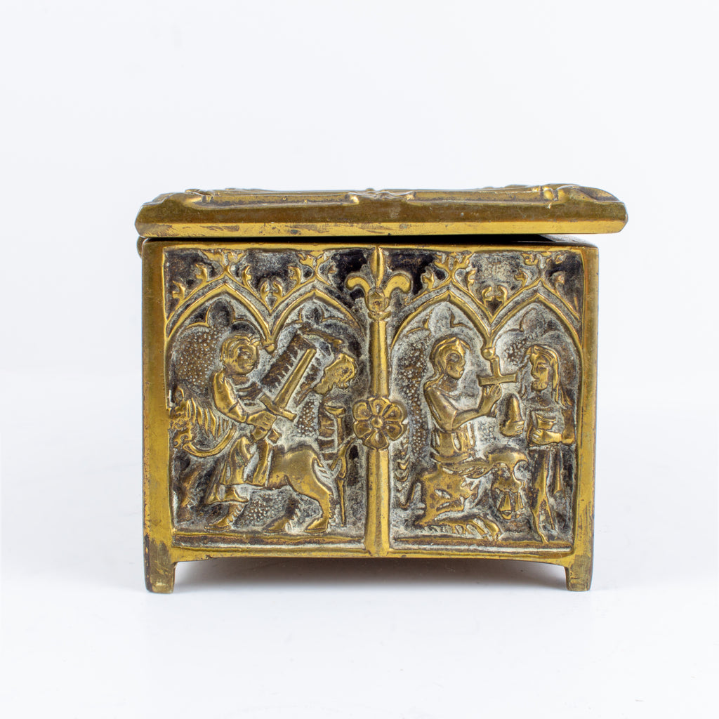 Antique Brass Reliquary Box with Stations of the Cross Decoration found in France