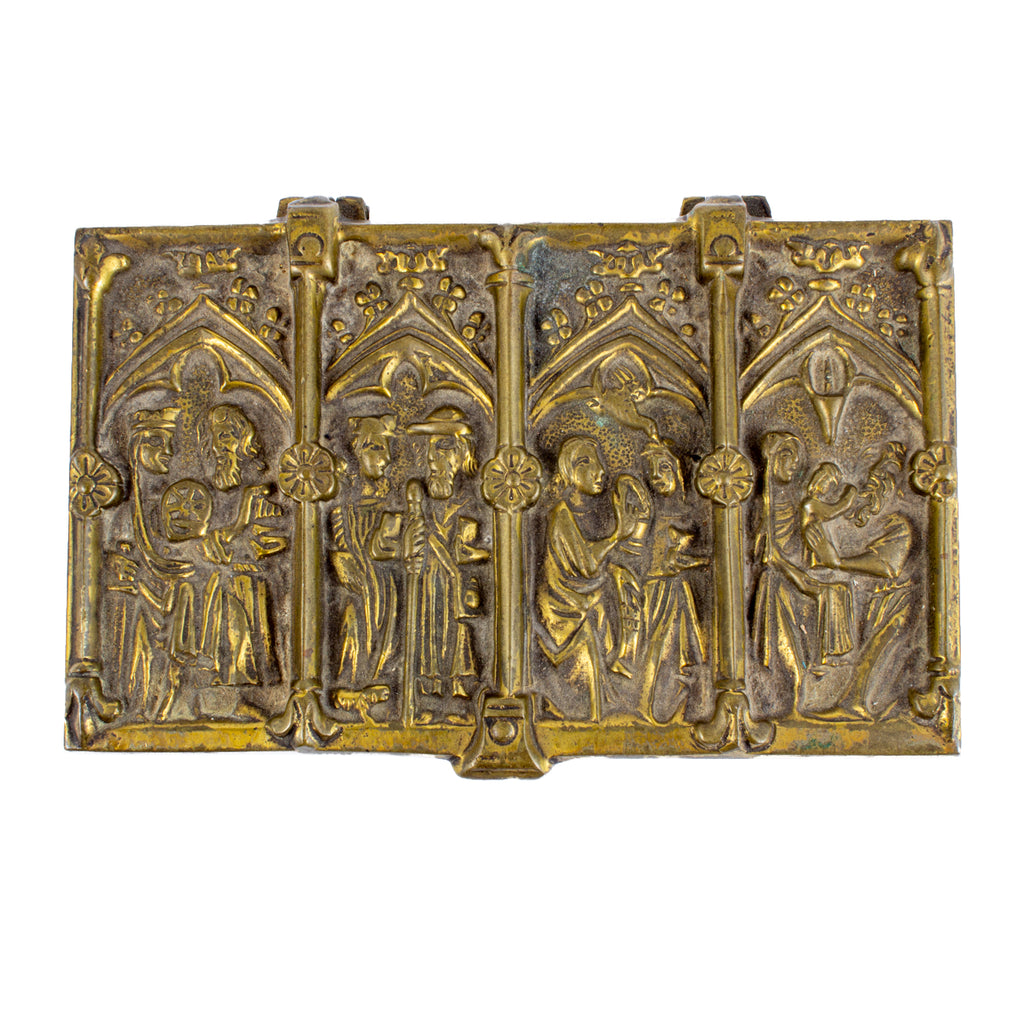 Antique Brass Reliquary Box with Stations of the Cross Decoration found in France