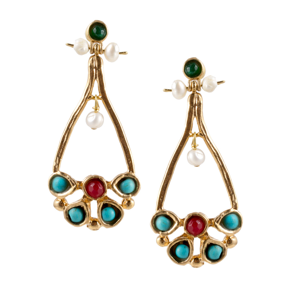 Turkish Delights Earrings: Elegant Drops with Turquoise & Pearl Accents