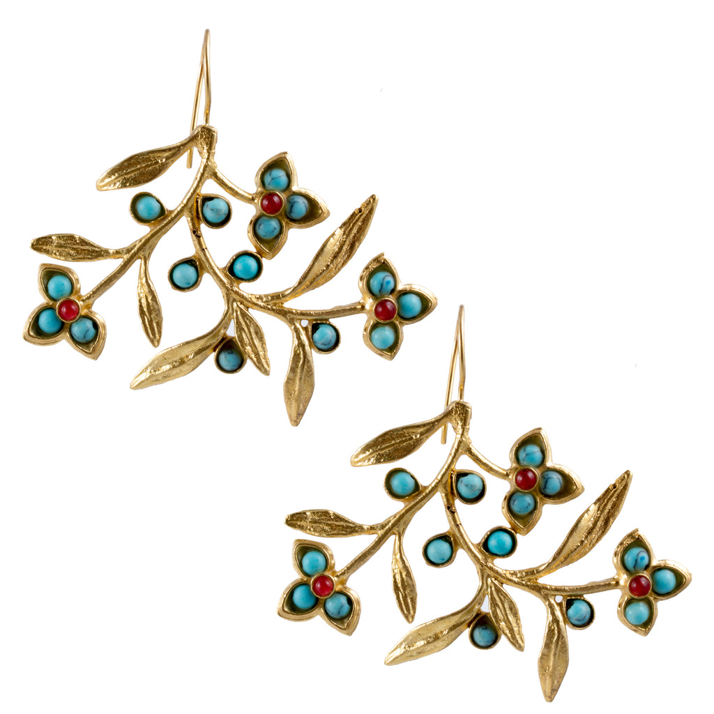 Turkish Delights Earrings: Kashmir Floral Pendants (Two Colors)