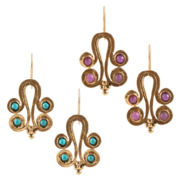 Turkish Delights Earrings: Pink Quartz or Turquoise Byzantine Drops