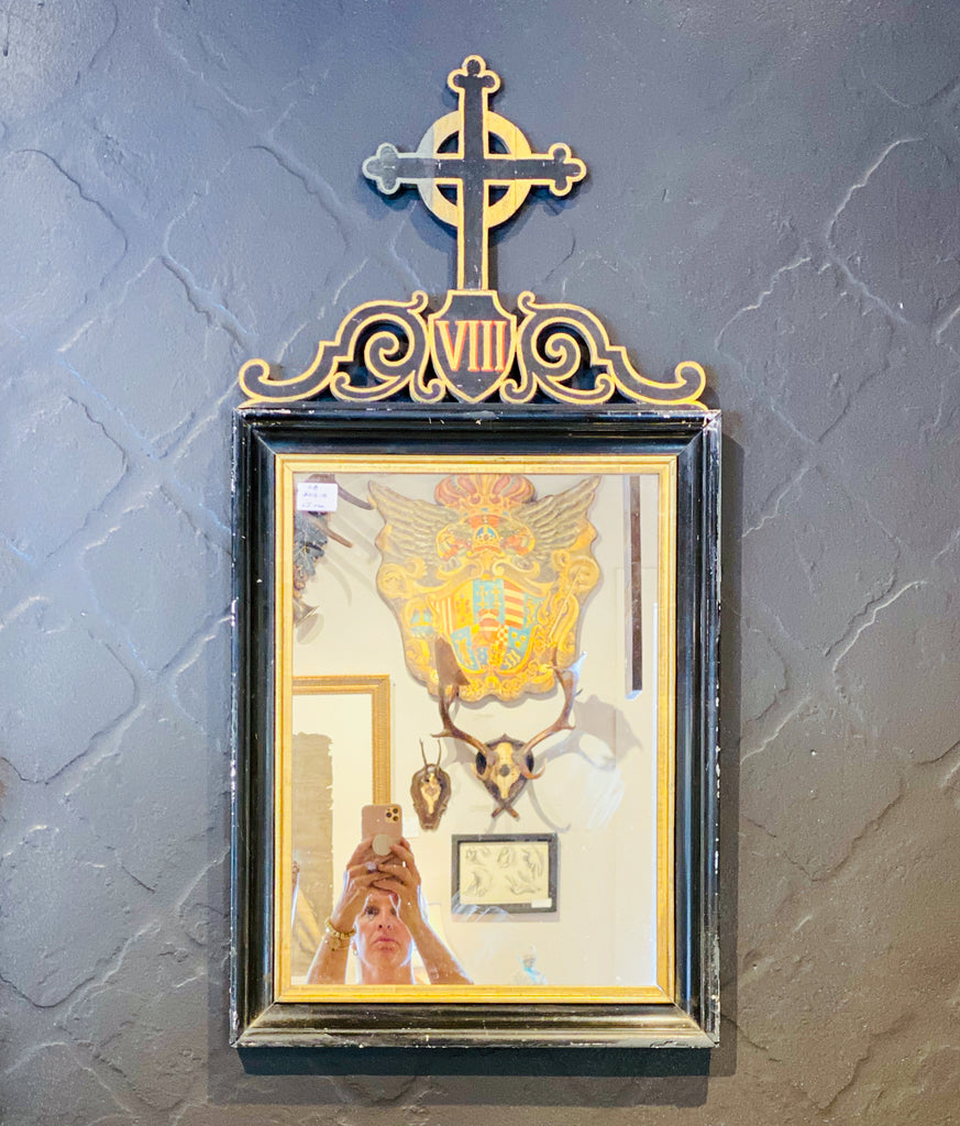 Antique French Ebonized & Gilt Wood Stations of the Cross Mirror Pairing