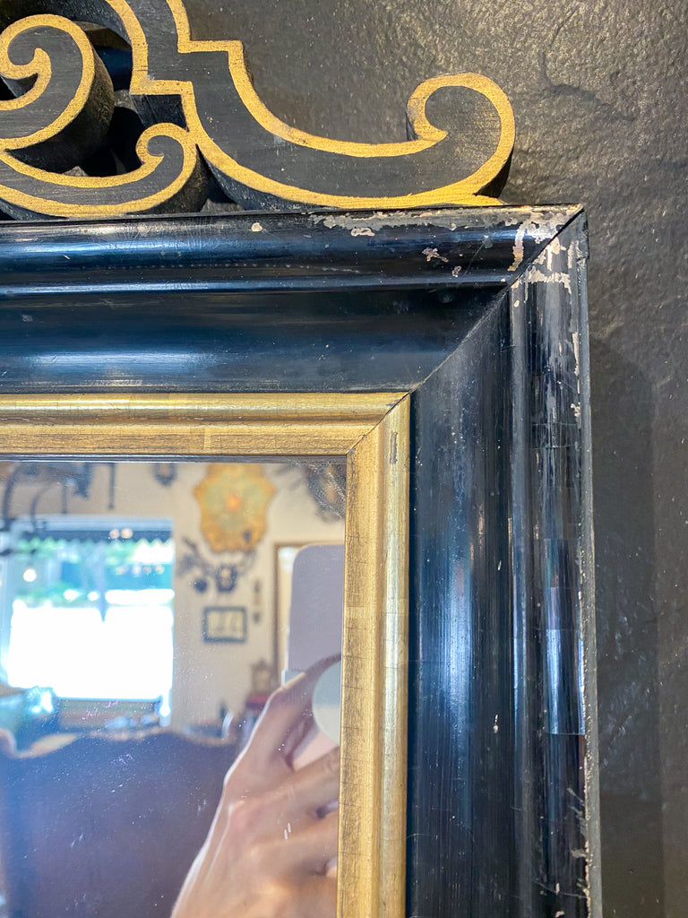 Antique French Ebonized & Gilt Wood Stations of the Cross Mirror Pairing