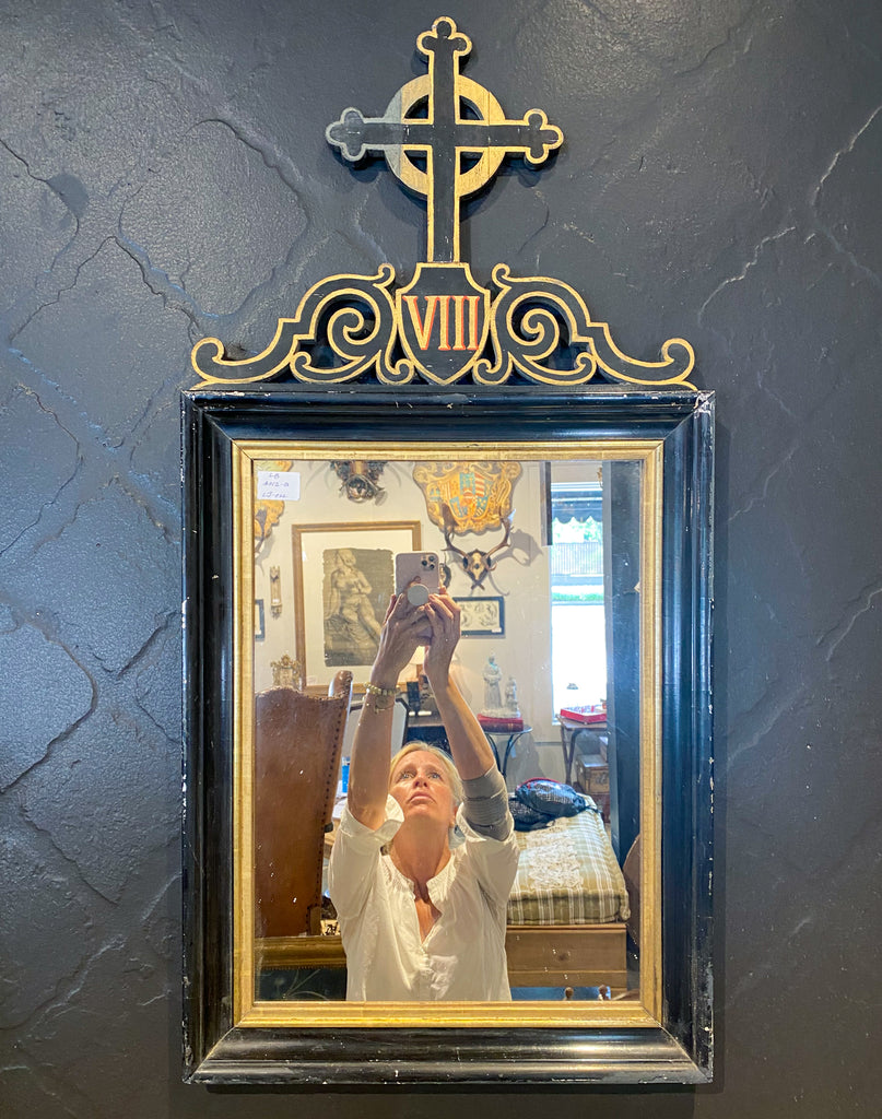 Antique French Ebonized & Gilt Wood Stations of the Cross Mirror Pairing