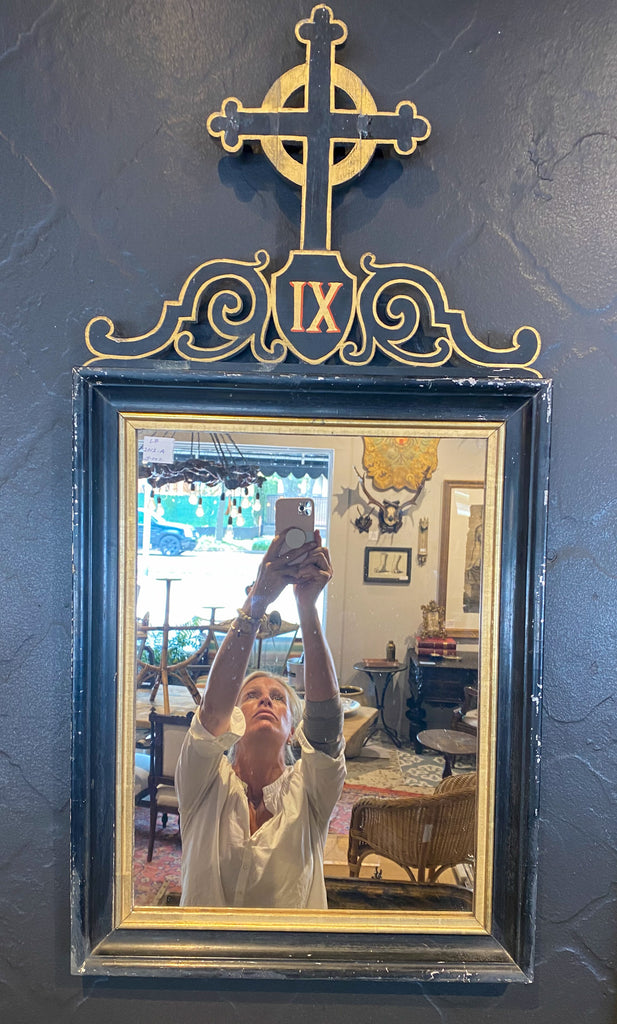 Antique French Ebonized & Gilt Wood Stations of the Cross Mirror Pairing