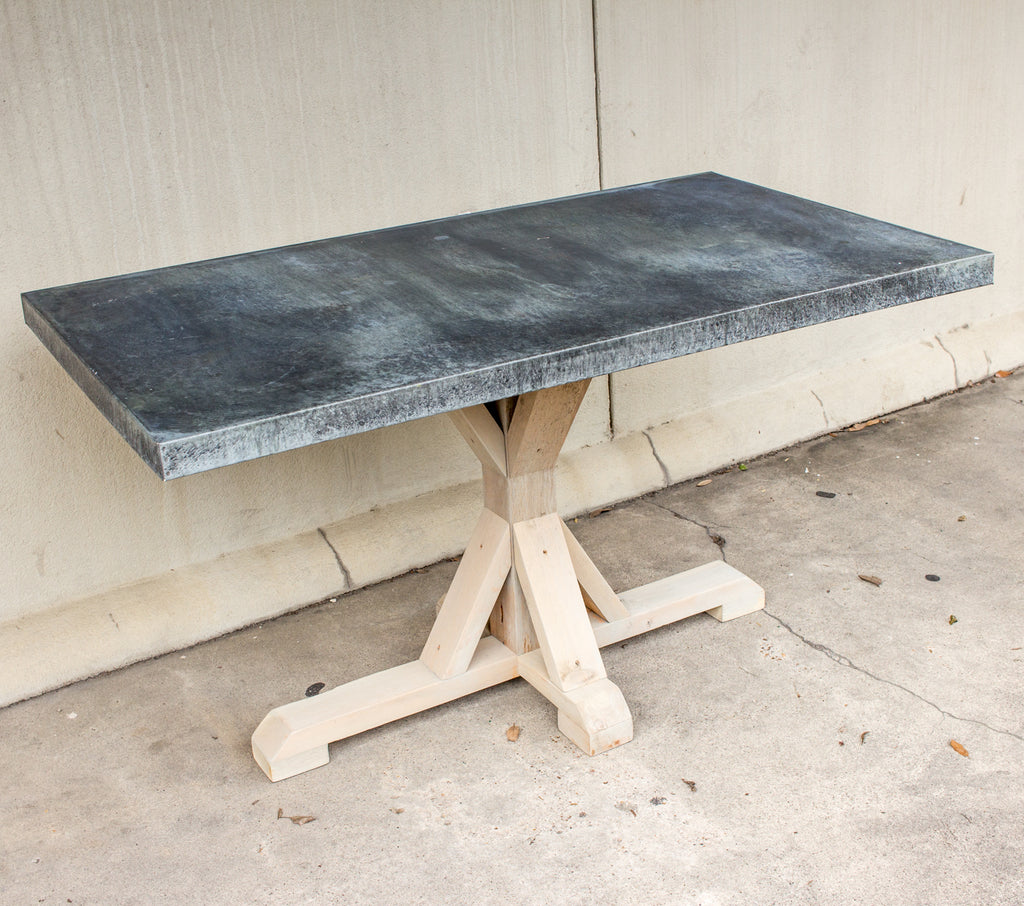 Galvanized Zinc Metal Top Dining Table with Wood Base