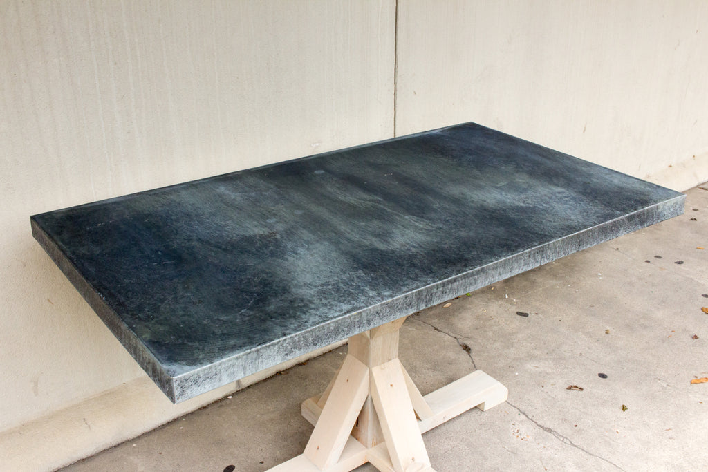 Galvanized Zinc Metal Top Dining Table with Wood Base