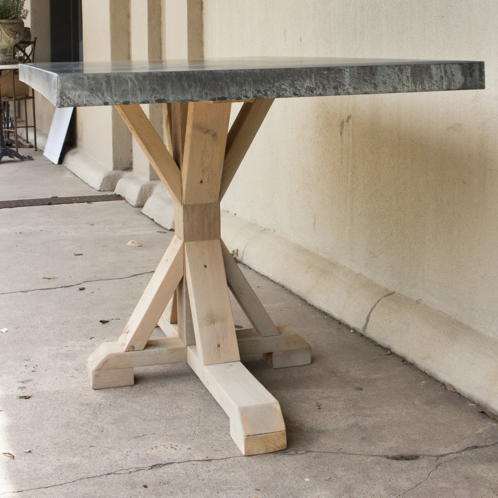 Galvanized Zinc Metal Top Dining Table with Wood Base
