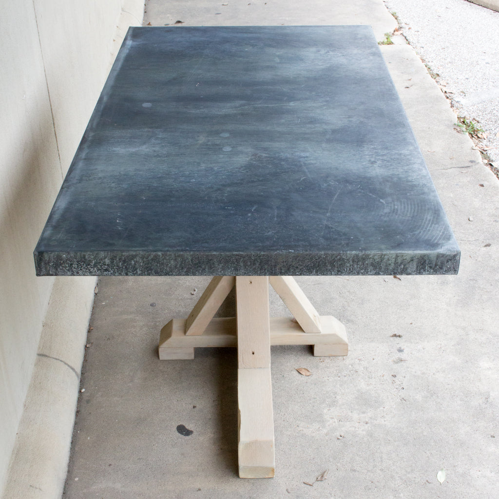 Galvanized Zinc Metal Top Dining Table with Wood Base