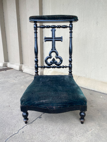 Antique French Napoleon III Ebonized Wood & Velvet Prie Dieu Prayer Chair