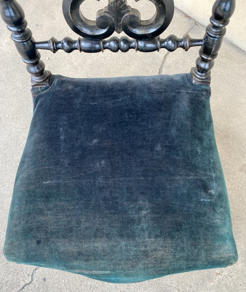 Antique French Napoleon III Ebonized Wood & Velvet Prie Dieu Prayer Chair