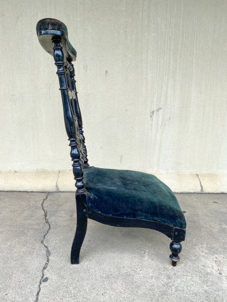 Antique French Napoleon III Ebonized Wood & Velvet Prie Dieu Prayer Chair