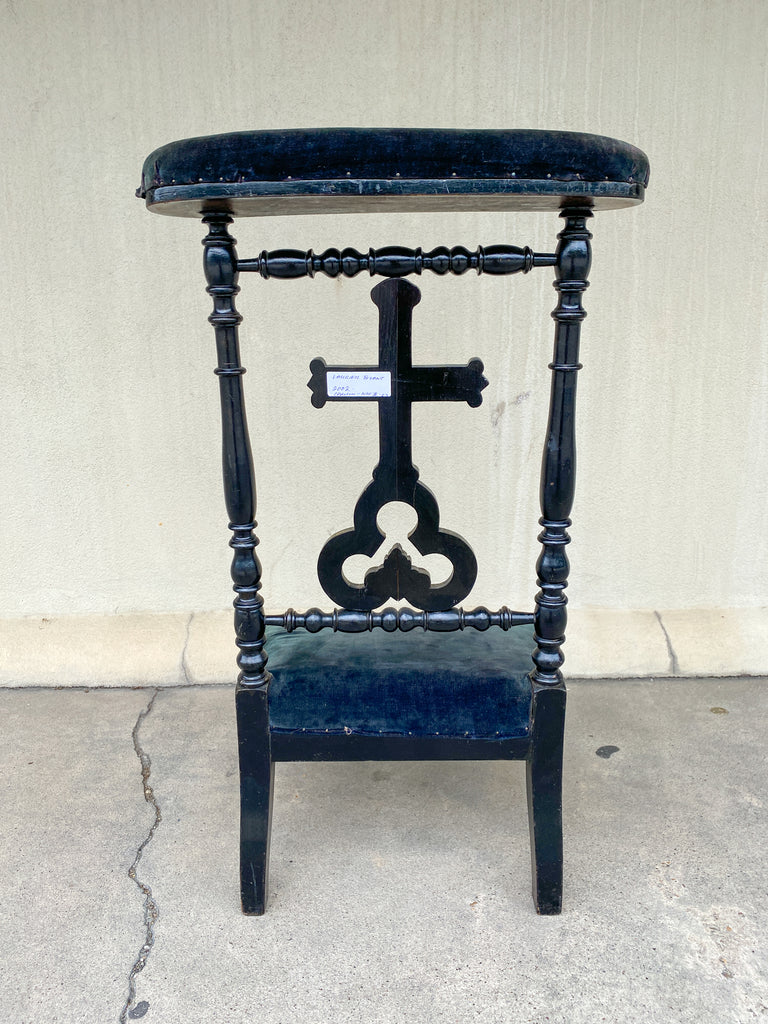 Antique French Napoleon III Ebonized Wood & Velvet Prie Dieu Prayer Chair