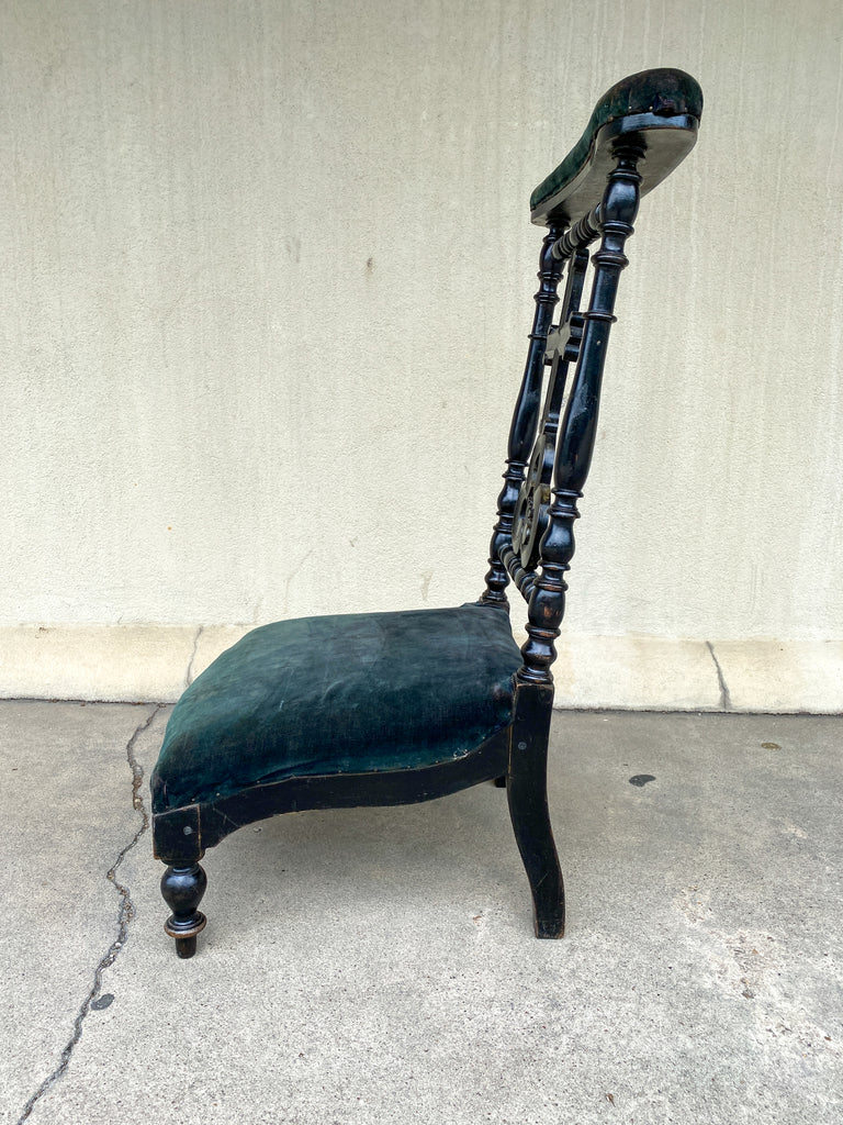 Antique French Napoleon III Ebonized Wood & Velvet Prie Dieu Prayer Chair