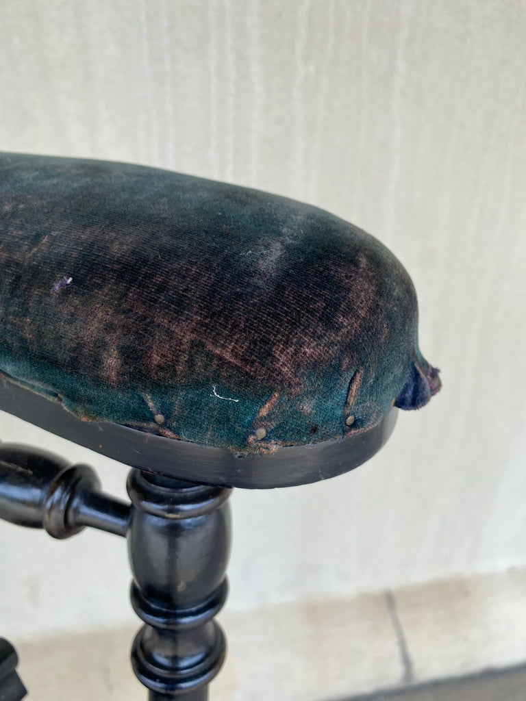 Antique French Napoleon III Ebonized Wood & Velvet Prie Dieu Prayer Chair