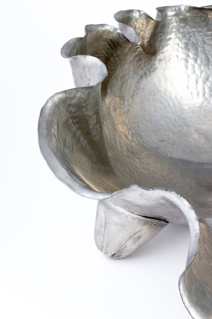 Handmade Vintage Italian Pewter Shell-Form Footed Bowl by Peltro