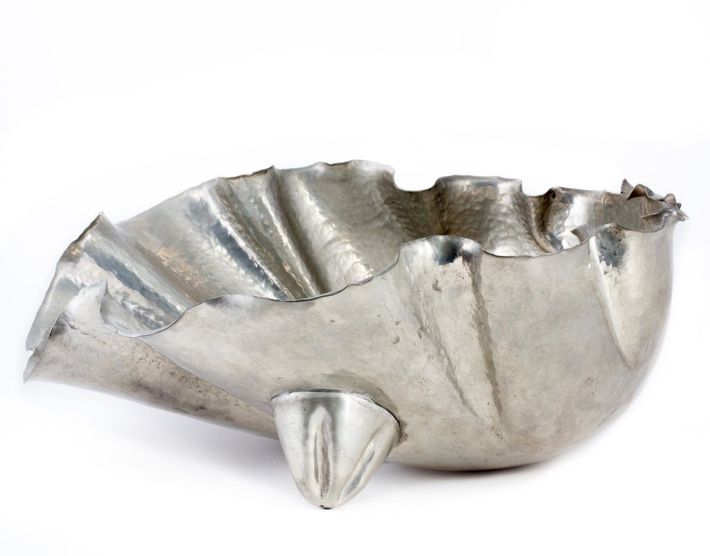 Handmade Vintage Italian Pewter Shell-Form Footed Bowl by Peltro