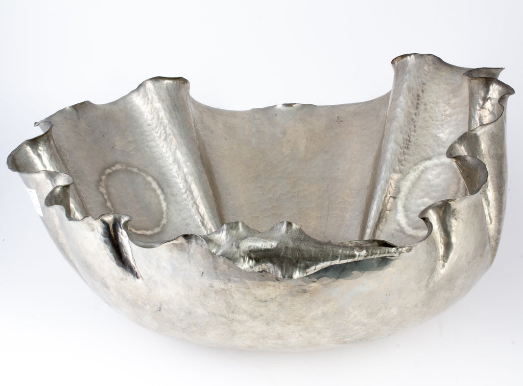 Handmade Vintage Italian Pewter Shell-Form Footed Bowl by Peltro