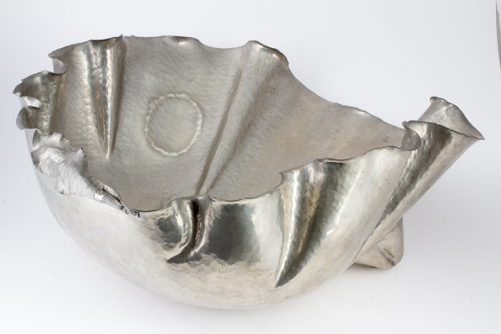 Handmade Vintage Italian Pewter Shell-Form Footed Bowl by Peltro
