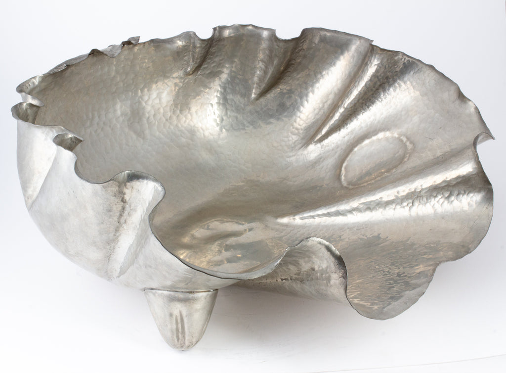 Handmade Vintage Italian Pewter Shell-Form Footed Bowl by Peltro