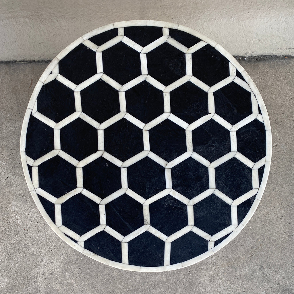 Inlaid Bone Honeycomb Stool & Side Table