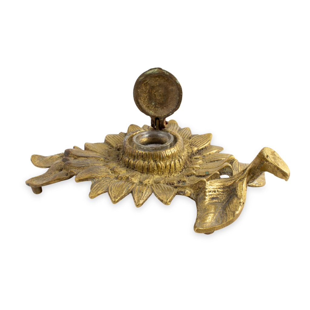Antique French Brass Sunflower Inkwell