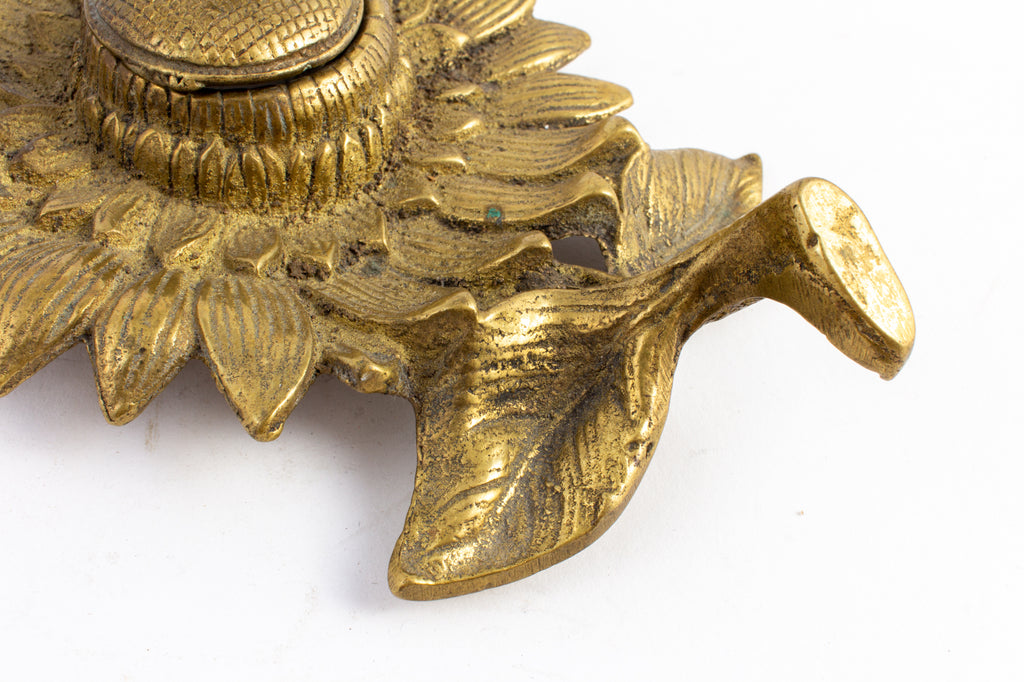 Antique French Brass Sunflower Inkwell