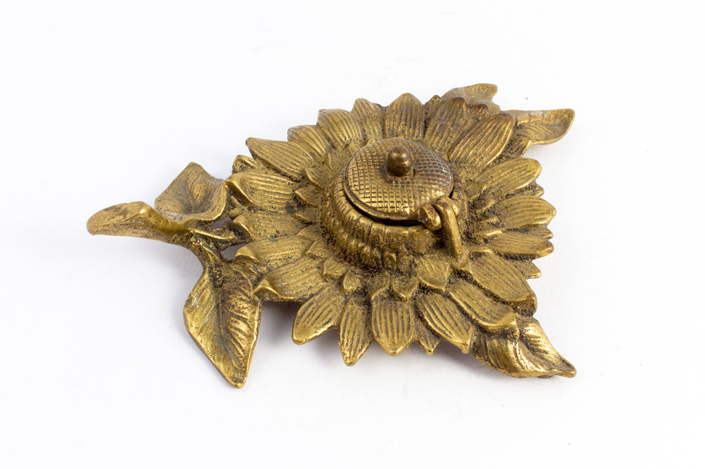 Antique French Brass Sunflower Inkwell