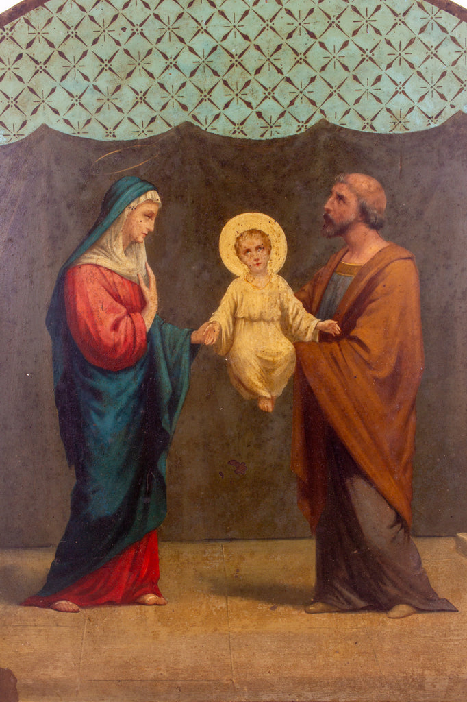 Pair of Antique Religious Paintings on Metal Found in France