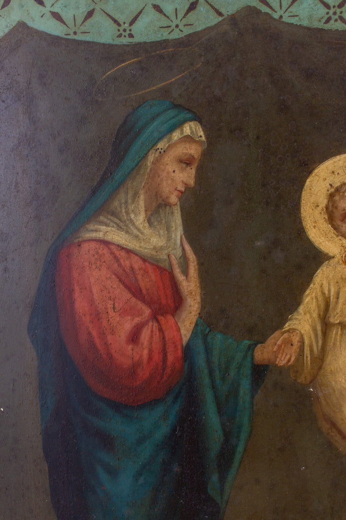 Pair of Antique Religious Paintings on Metal Found in France
