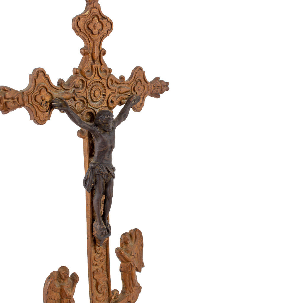 Antique French Standing Crucifix with Glass Base