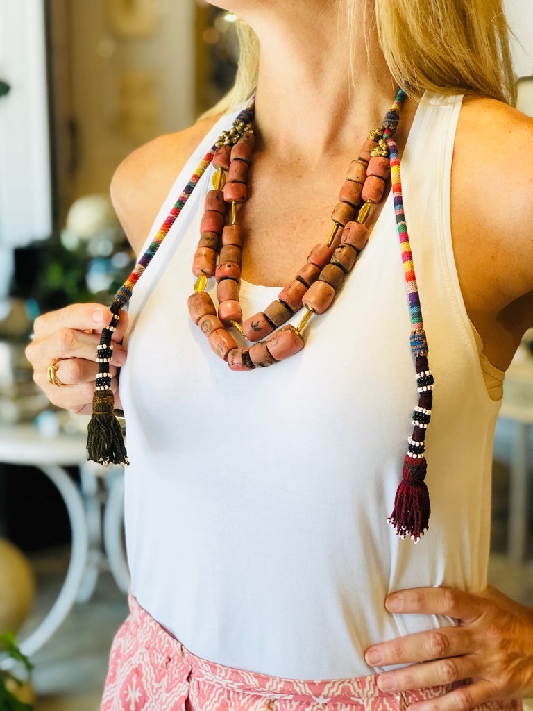 Handmade Coral Beaded Statement Necklace from Istanbul