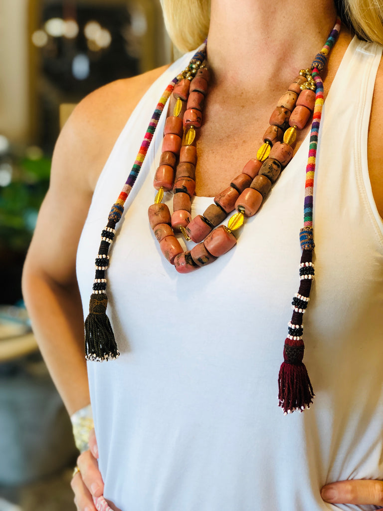 Handmade Coral Beaded Statement Necklace from Istanbul