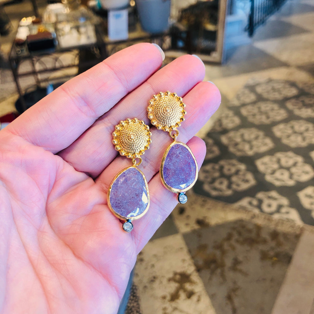 Handmade Gold & Amethyst Crackle Drop Earrings from Istanbul